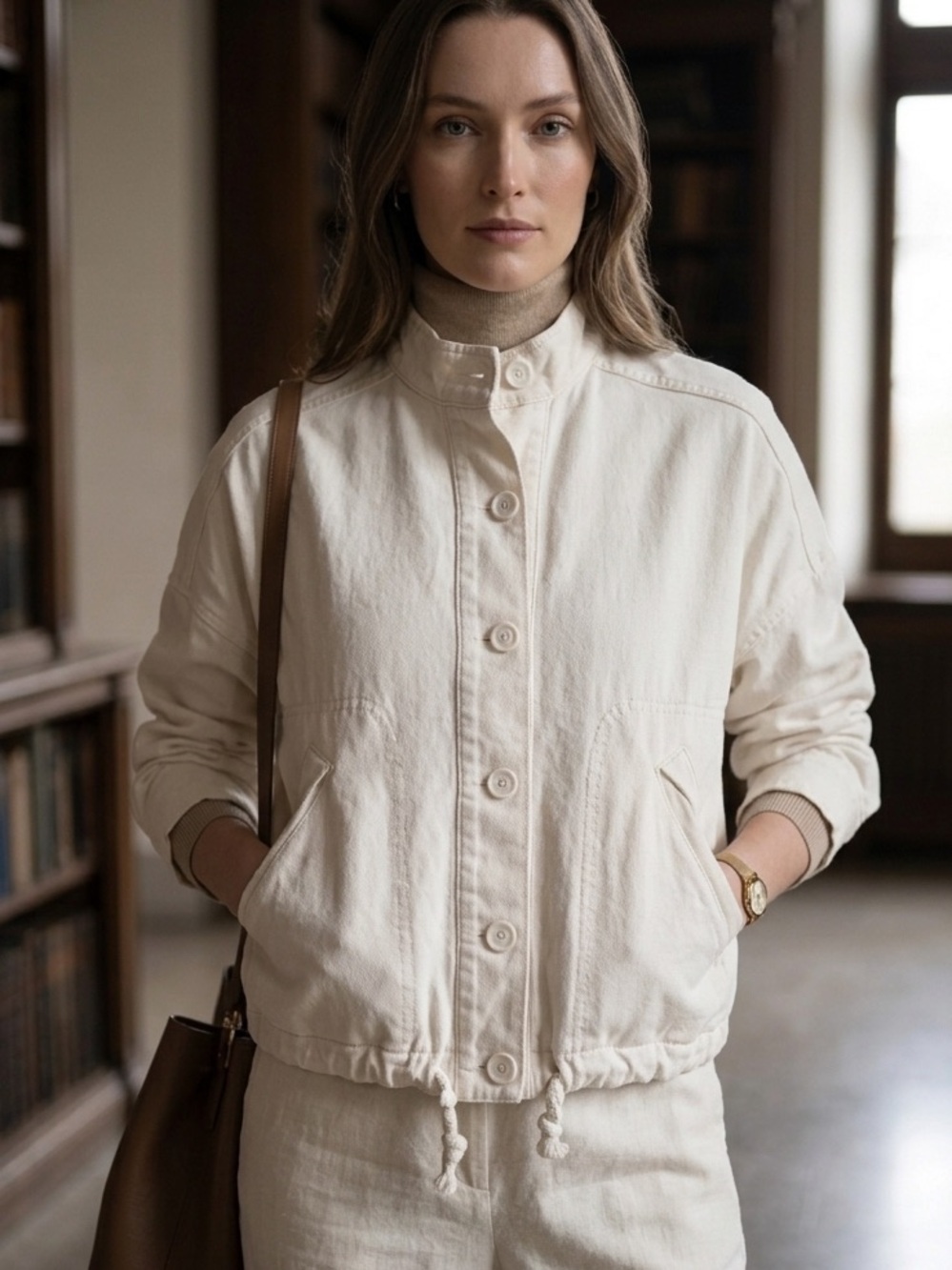 Max Studio London Crop Cotton Utility Jacket Off-White Shacket Small oversized
